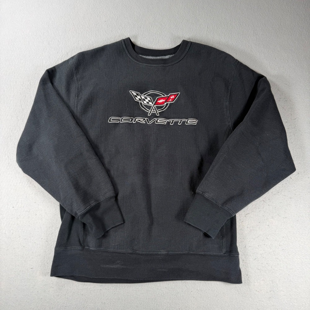 VTG Steve & Barrys Corvette C5 Embroidered Sweatshirt Mens Large Black Reverse